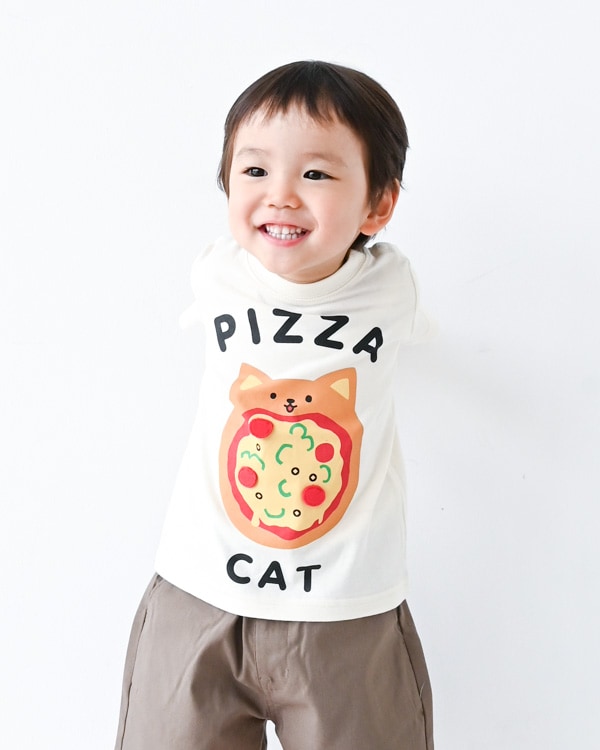 【チークルーム】ねこのピザ Tシャツ / ピンク  