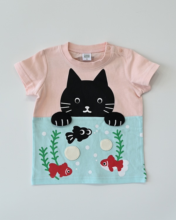 【チークルーム】ねこと水槽 Tシャツ / ピンク  