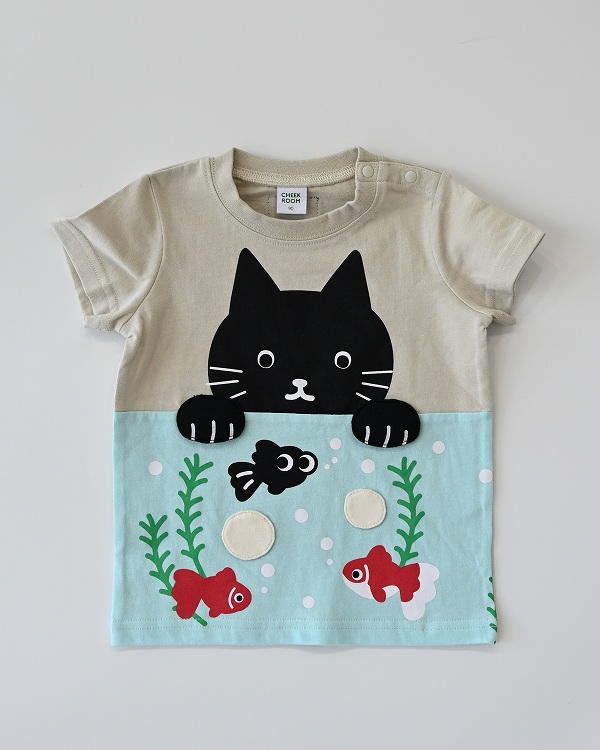 【チークルーム】ねこと水槽 Tシャツ / イエロー  
