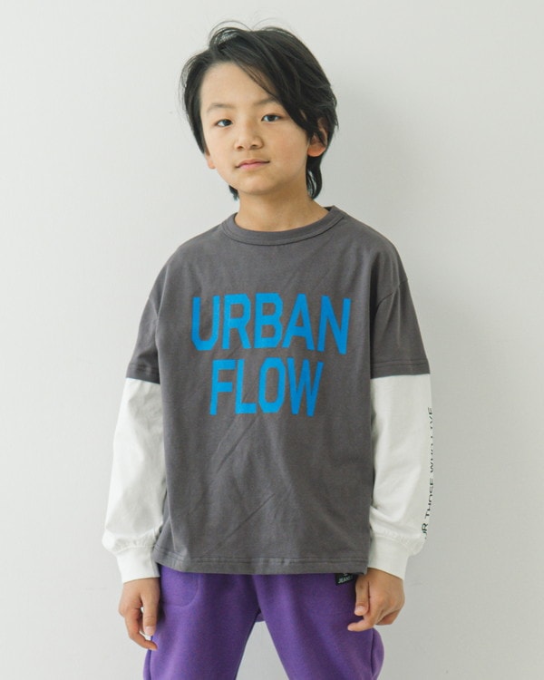 【ジーンズベー】URBAN レイヤードロングTシャツ / チャコールグレー