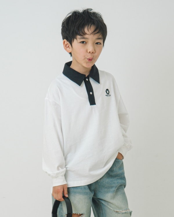 【ジーンズベー】GORILLA 襟付きロングTシャツ / オフホワイト 