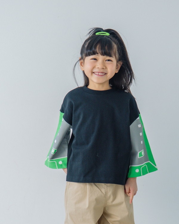 【ニコフラート】ご当地電車袖 ロングTシャツ / ブラック  