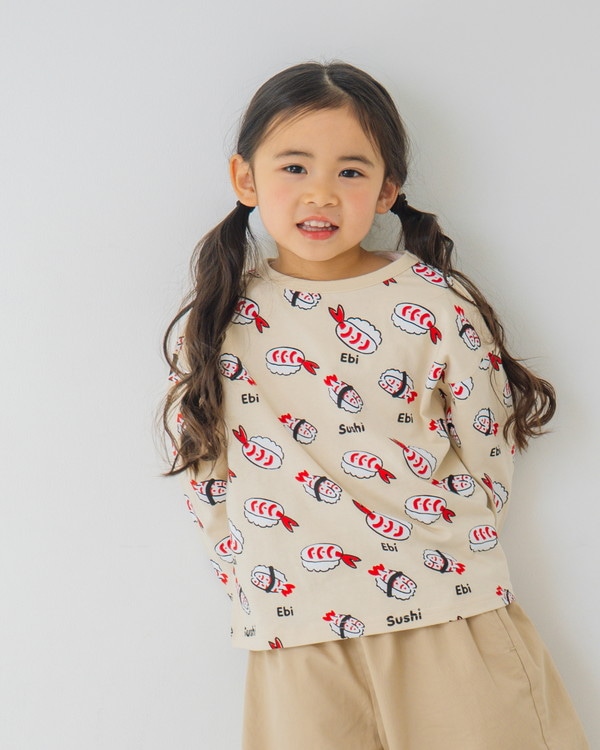 【ニコフラート】えび寿司 ロングTシャツ / アイボリー 