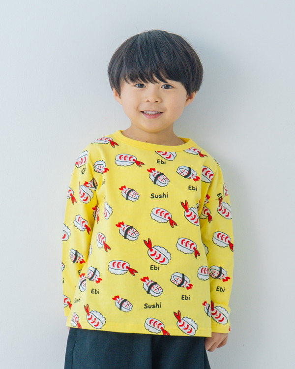 【ニコフラート】えび寿司 ロングTシャツ / イエロー 
