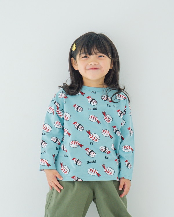 【ニコフラート】えび寿司 ロングTシャツ / ブルー 