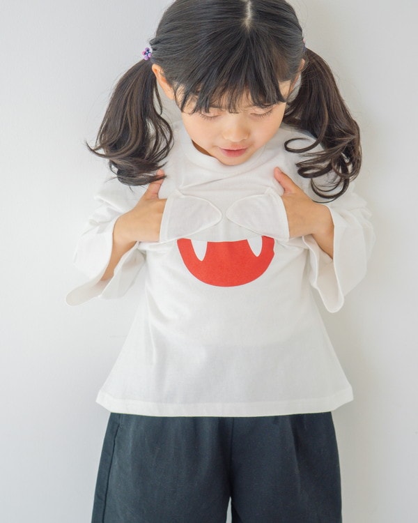 【ニコフラート】目隠しおばけ ロングTシャツ / オフホワイト  