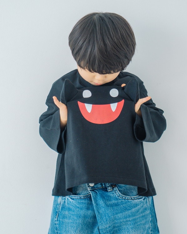 【ニコフラート】目隠しおばけ ロングTシャツ / ブラック  