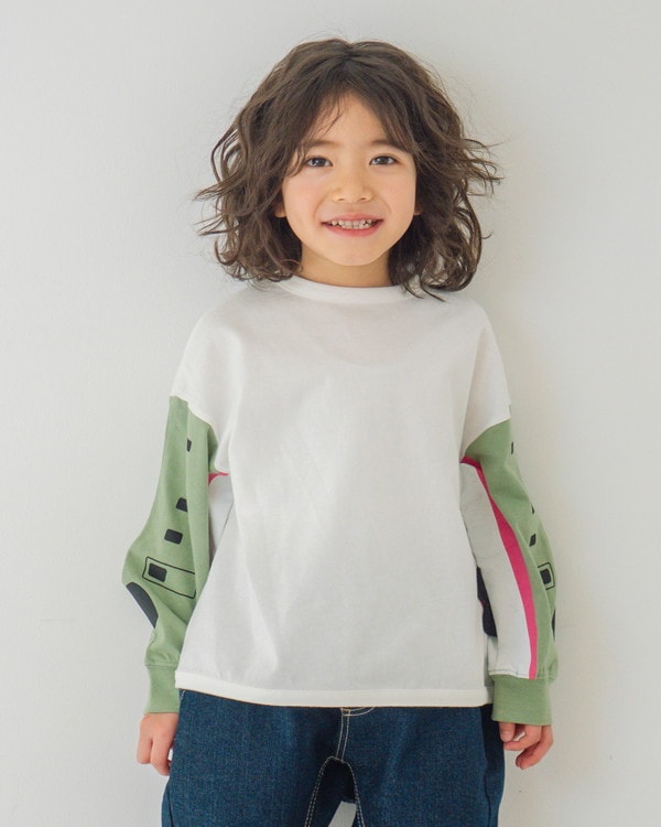 【ニコフラート】いろいろ新幹線袖 ロングTシャツ / オフホワイト 
