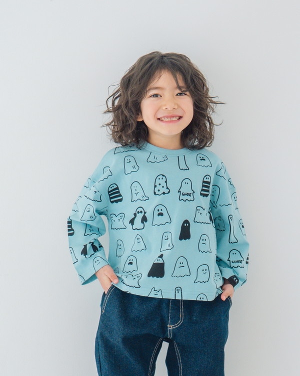 【ニコフラート】おばけ ロングTシャツ / ブルー 