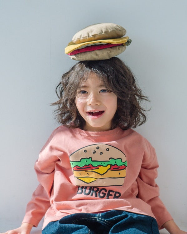 【ニコフラート】バーガーポテト ロングTシャツ / カメオブラウン 