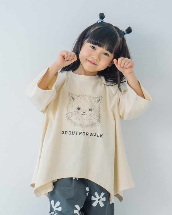 【ニコフラート】ねこ ロングTシャツ / アイボリー 