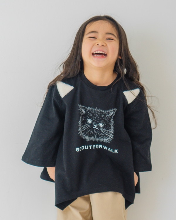 【ニコフラート】ねこ ロングTシャツ / ブラック 