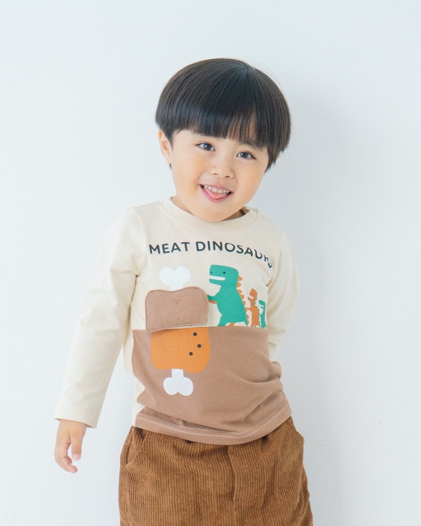 【チークルーム】恐竜お肉 ロングTシャツ / アイボリー 
