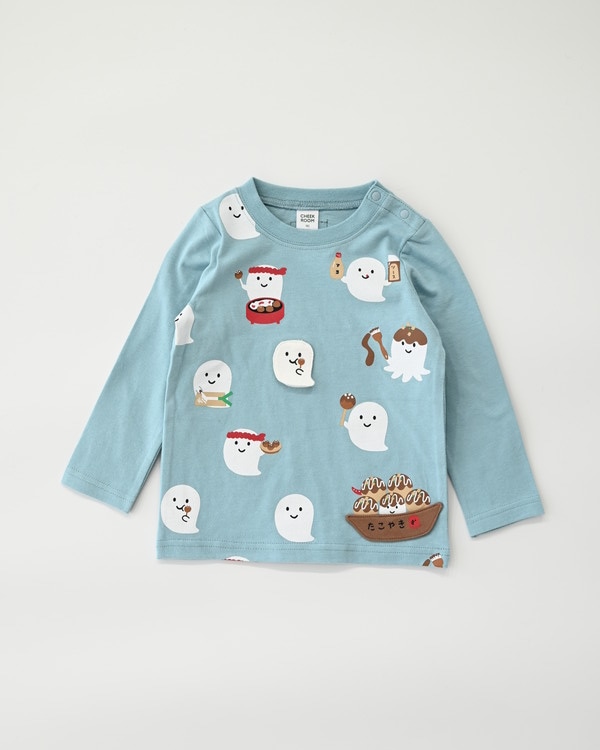 【チークルーム】たこ焼きおばけ ロングTシャツ / ブルー 