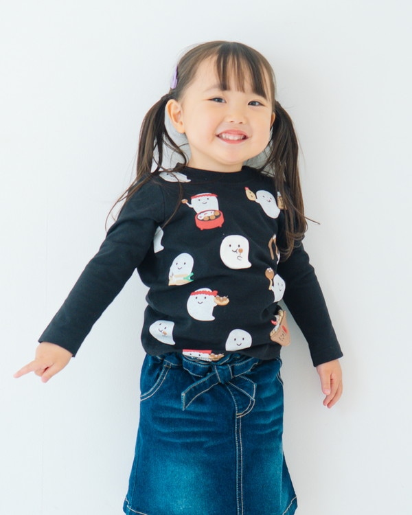 【チークルーム】たこ焼きおばけ ロングTシャツ / ブラック 