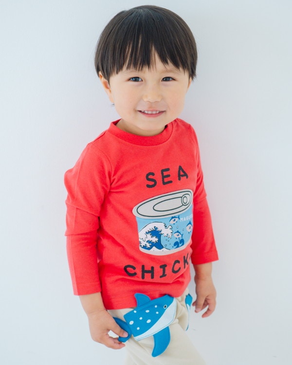 【チークルーム】ツナ缶 ロングTシャツ / レッド 
