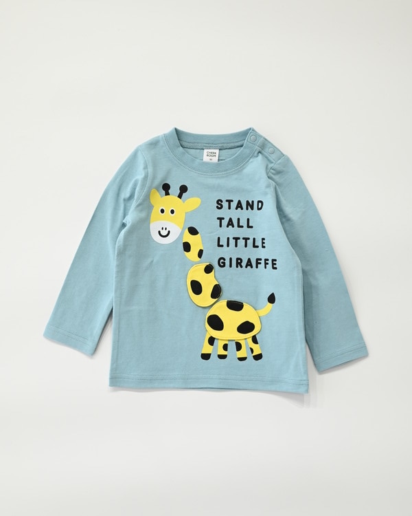 【チークルーム】きりん ロングTシャツ / ブルー 