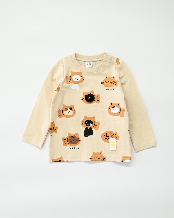 【チークルーム】ねこたい焼き ロングTシャツ / アイボリー