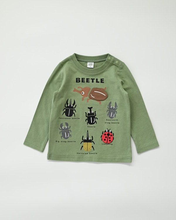 【チークルーム】クワガタカブト ロングTシャツ / オリーブ 