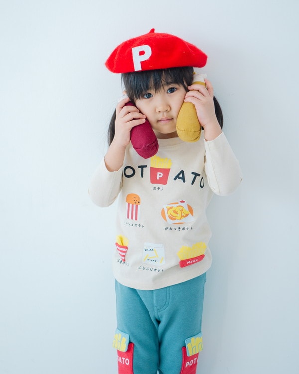 【チークルーム】ポテトたくさん ロングTシャツ / アイボリー 