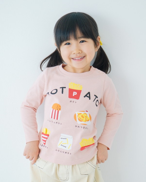 【チークルーム】ポテトたくさん ロングTシャツ / ピンク