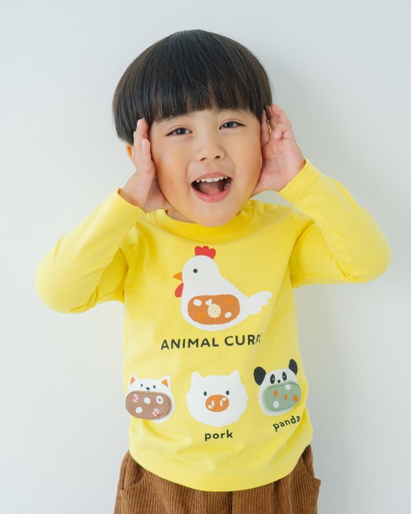 【チークルーム】アニマルカレー ロングTシャツ / イエロー
