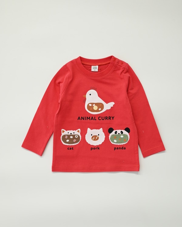 【チークルーム】アニマルカレー ロングTシャツ / レッド