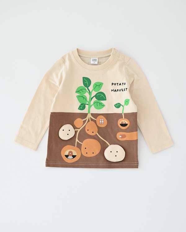 【チークルーム】じゃがいも収穫 ロングTシャツ / アイボリー 