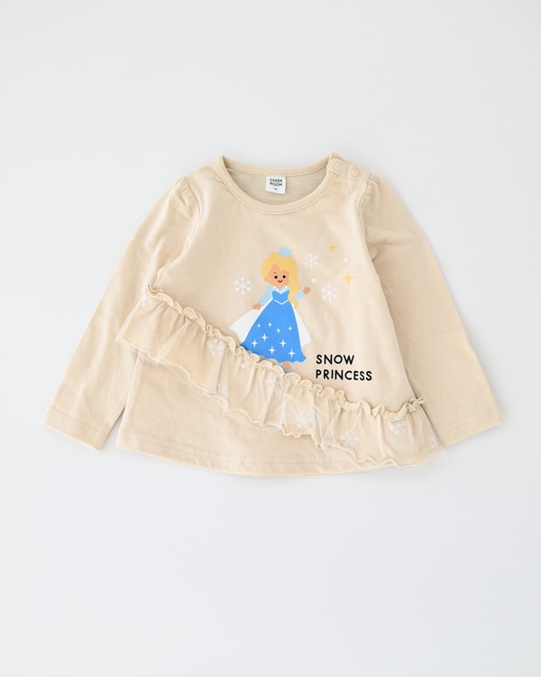【チークルーム】お姫様フリル ロングTシャツ / アイボリー