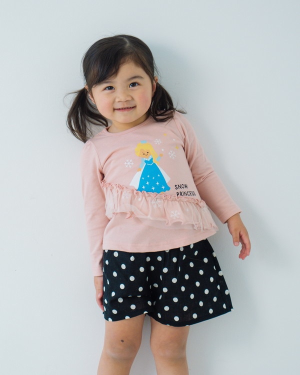 【チークルーム】お姫様フリル ロングTシャツ / ピンク