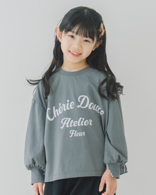 【エヌエイチテー】スカラップ刺繍 ロングTシャツ / チャコールグレー 