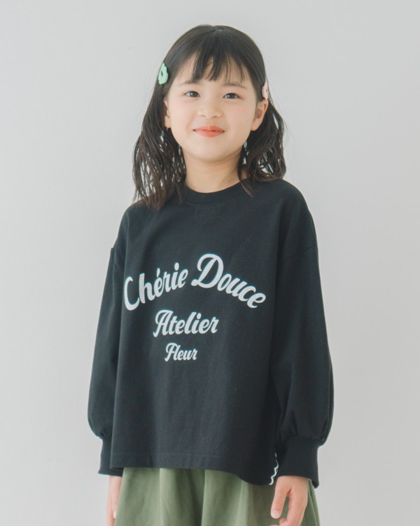 【エヌエイチテー】スカラップ刺繍 ロングTシャツ / ブラック 