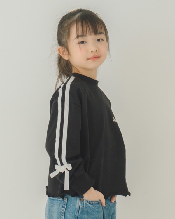 【エヌエイチテー】リボンライン ロングTシャツ / ブラック 