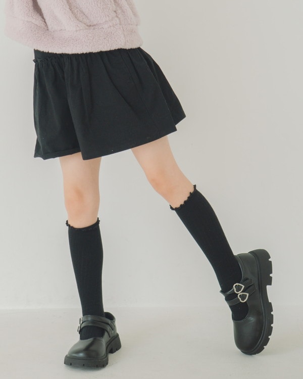 【エヌエイチテー】ツイルギャザー ハーフパンツ / ブラック 