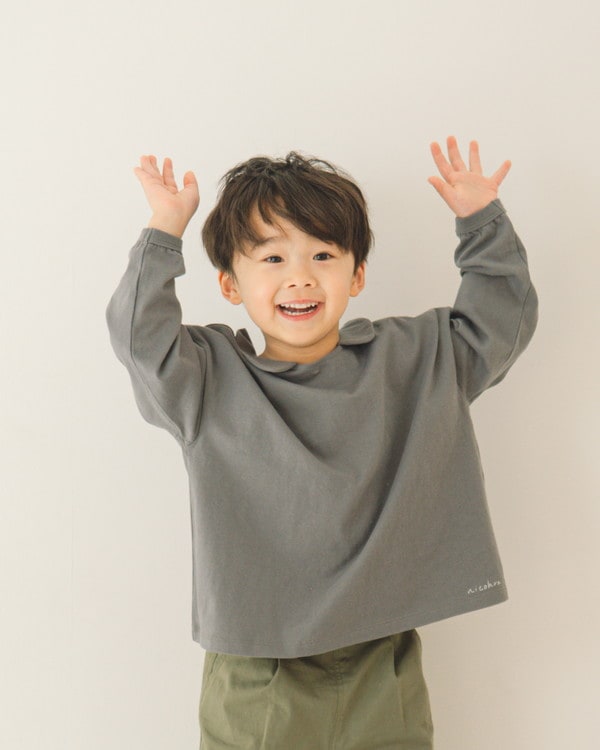 【ニコフラ】襟つき ロングTシャツ / チャコールグレー 
