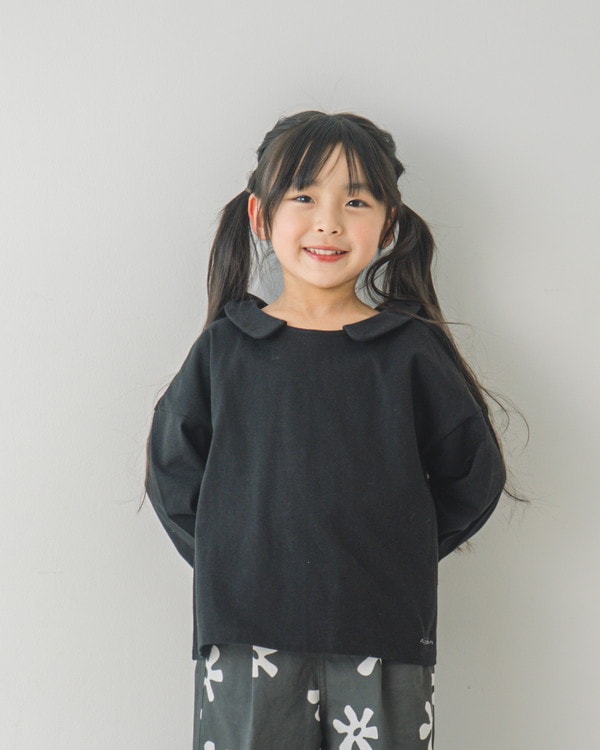 【ニコフラ】襟つき ロングTシャツ / ブラック 