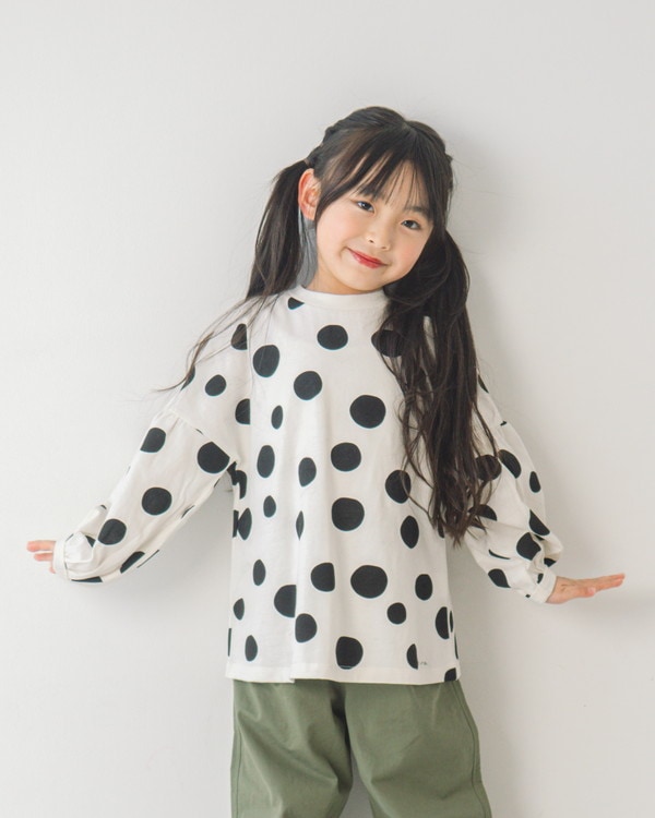 【ニコフラ】ドットチュニック ロングTシャツ / オフホワイト