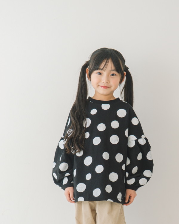 【ニコフラ】ドットチュニック ロングTシャツ / ブラック 