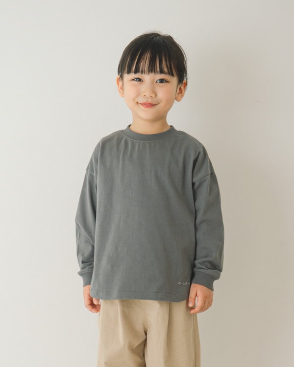 【ニコフラ】ラウンド ロングTシャツ / チャコールグレー 