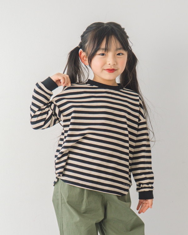 【ニコフラ】太ボーダー ロングTシャツ / アイボリー