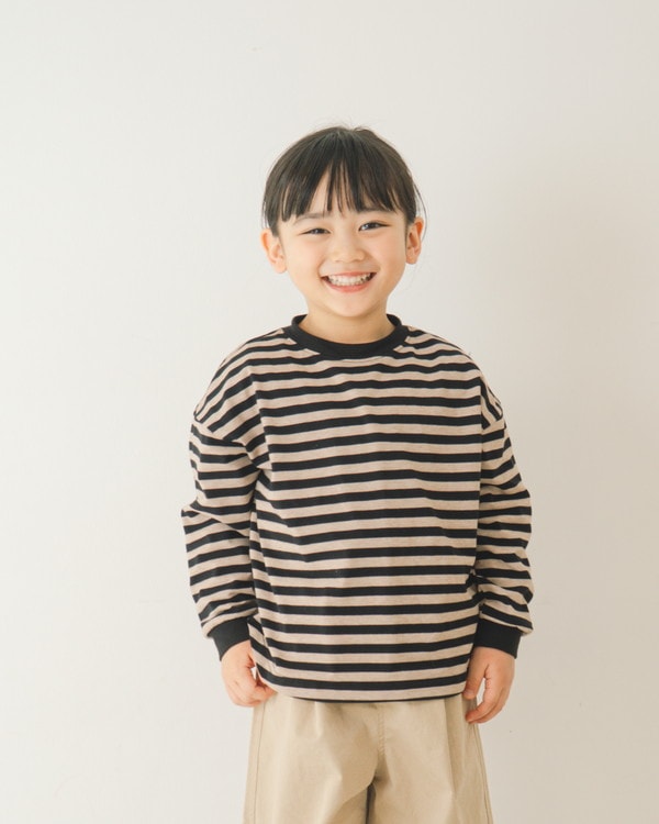 【ニコフラ】太ボーダー ロングTシャツ / ブラック 