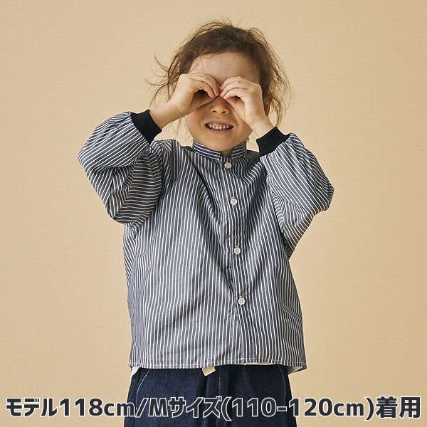 【25FW】ストライプマオカラーシャツ / ネイビー