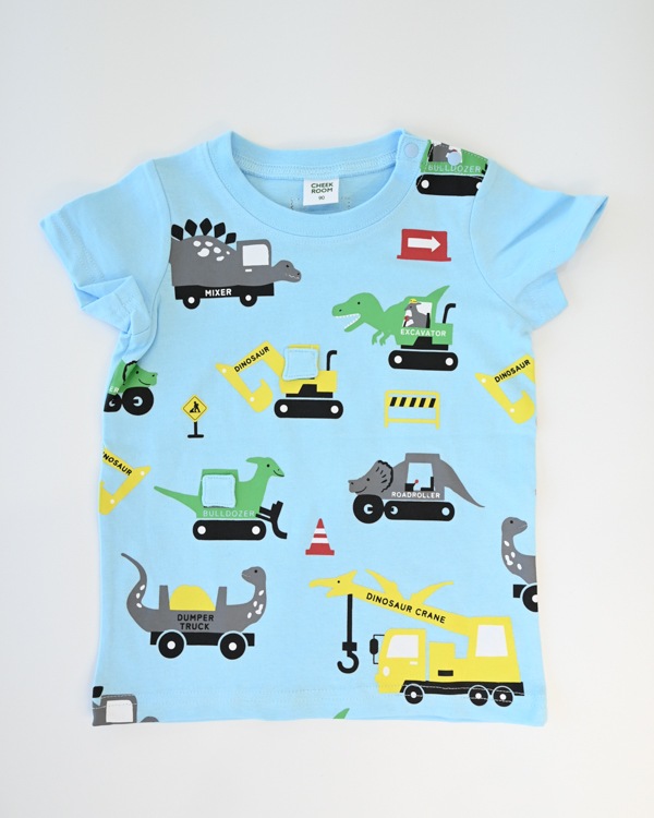【チークルーム】恐竜の工事 Tシャツ / サックス