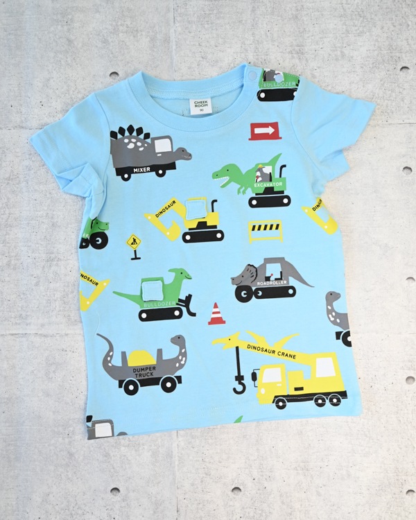 【チークルーム】恐竜の工事 Tシャツ / サックス