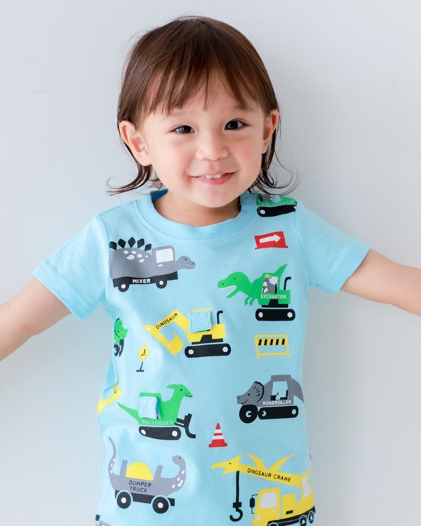 【チークルーム】恐竜の工事 Tシャツ / サックス