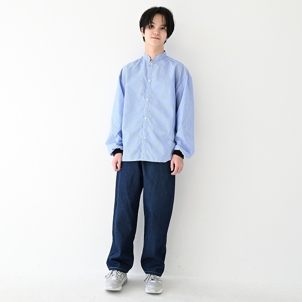 【25FW】ストライプマオカラーシャツ / ブルー