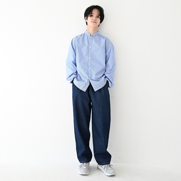 【25FW】ストライプマオカラーシャツ / ブルー