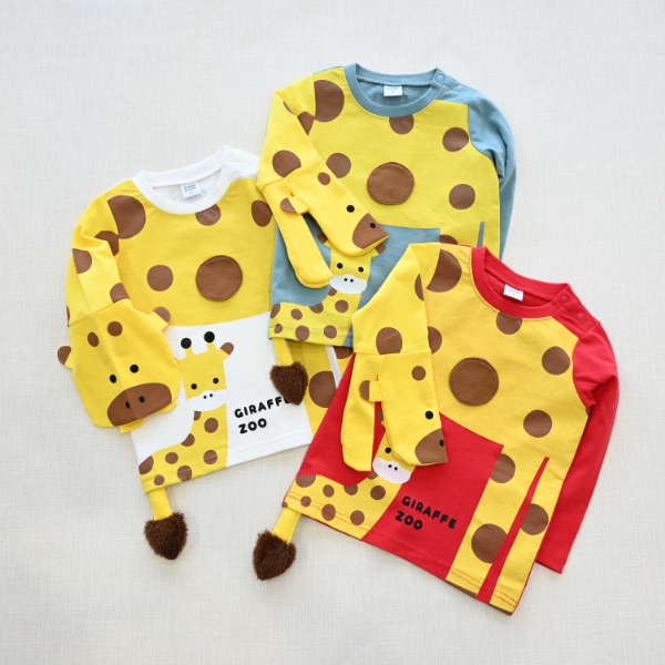 【25FW】きりんの親子 ロングＴシャツ / ブルー