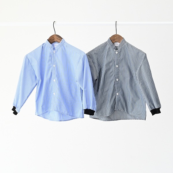 【25FW】ストライプマオカラーシャツ / ネイビー