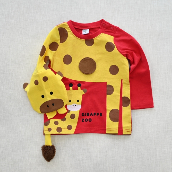 【25FW】きりんの親子 ロングTシャツ / レッド